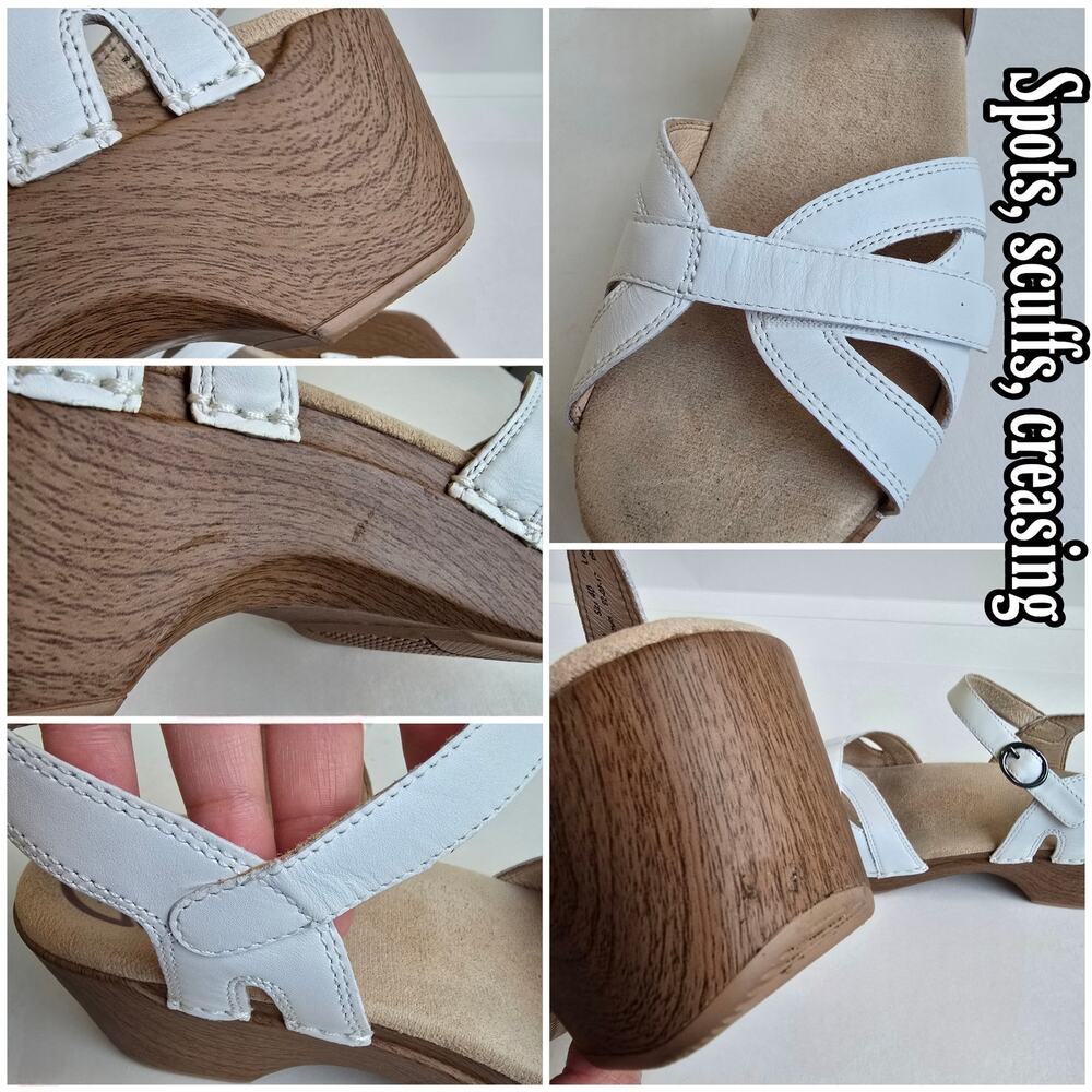 White Sandals Dansko Season Size 9.5-10 EU 40 Leather Platform Clog Ankle Strap - Picture 10 of 14